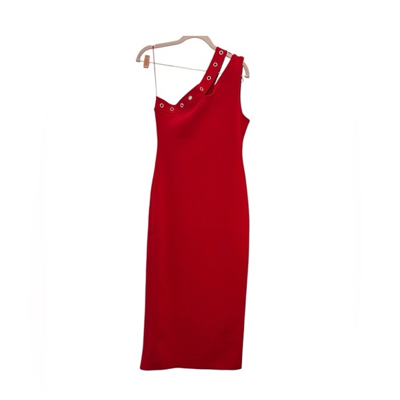 Zara One-Shoulder Red Dress with Grommet Detail - Picture 1 of 6
